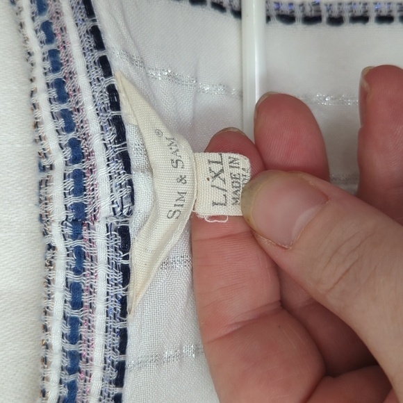 Sim & Sam White Striped Kimono Sleeve Open Front Cardigan Size L/XL - Picture 2 of 6